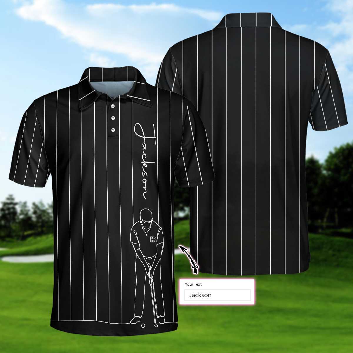 Personalized Back And White One Line Drawing Golfer EZ20 2503 Custom Polo Shirt - Hyperfavor