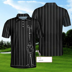Personalized Back And White One Line Drawing Golfer EZ20 2503 Custom Polo Shirt - Hyperfavor