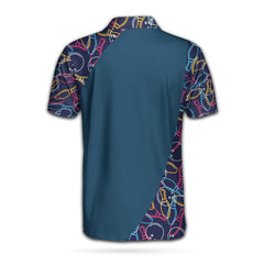 Personalized Bowling Ball Neon Pattern Custom Polo Shirt, Blue Bowling Polo Shirt For Male Bowlers - Hyperfavor