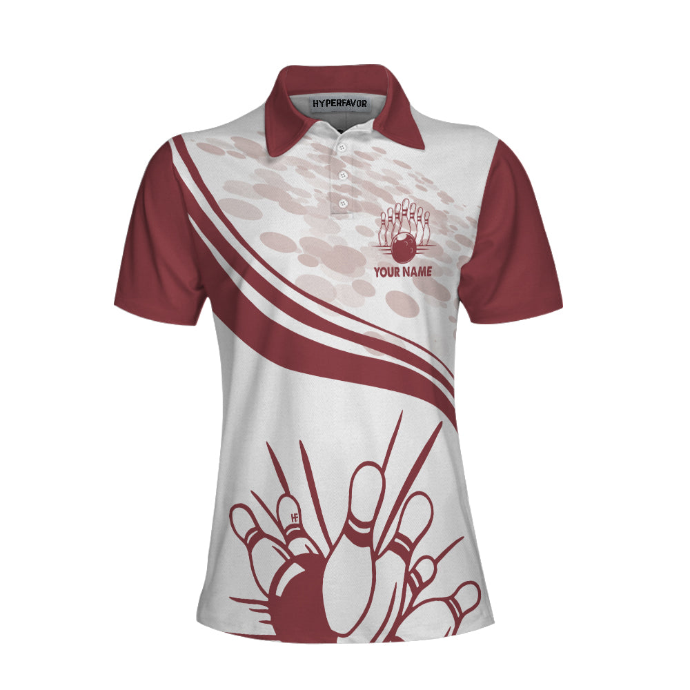 Personalized Bowling In Red Custom Short Sleeve Women Polo Shirt, Customized Female Bowling Polo Shirt - Hyperfavor