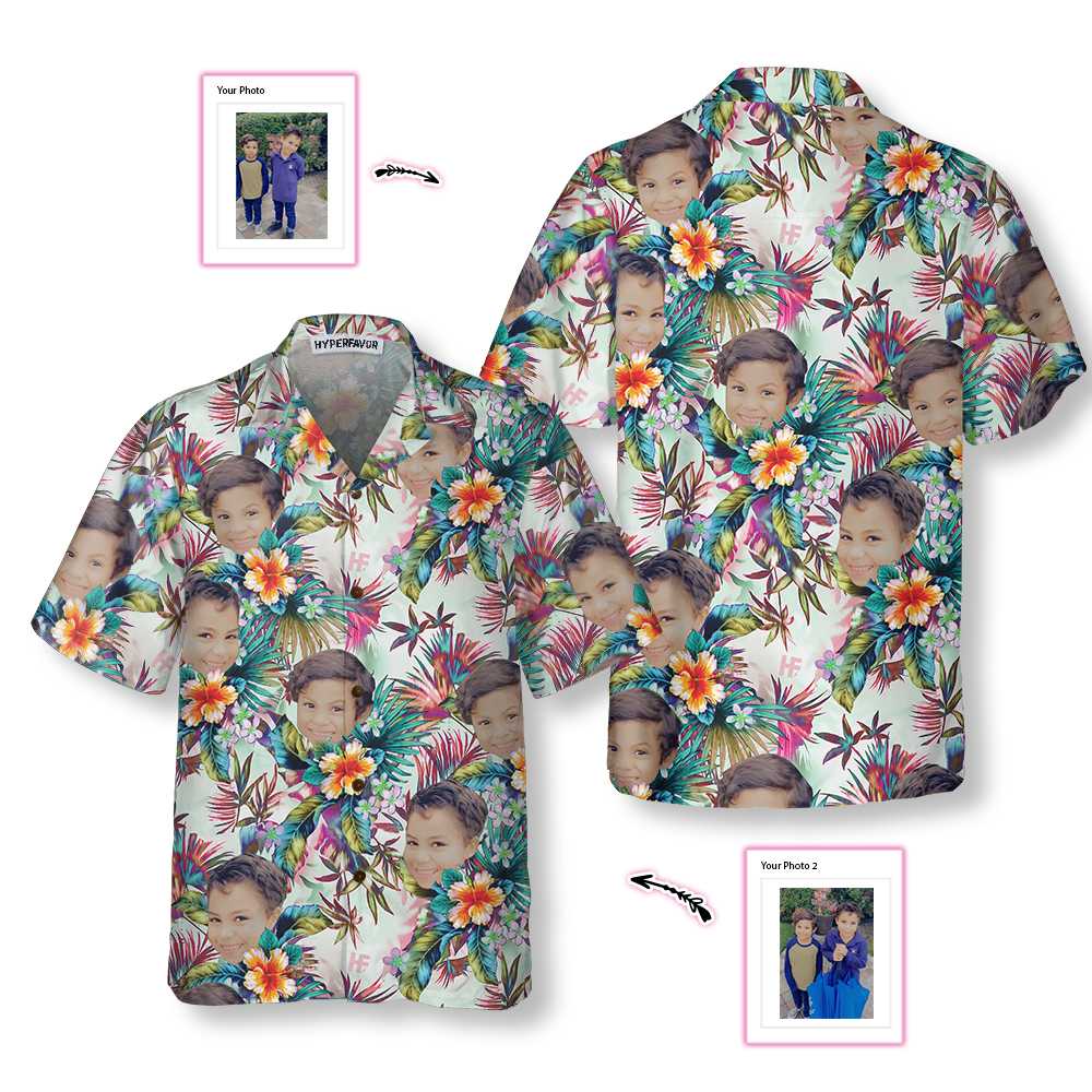 Personalized Custom Face With Tropical Flowers Hawaiian Shirt - Hyperfavor