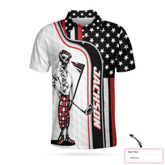 Personalized Golfer On Black And Red American Flag Custom Polo Shirt - Hyperfavor