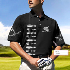Personalized Name Bowling Custom Polo Shirt, Customized Bowling Gift Idea, Black Bowling Shirt For Bowlers - Hyperfavor