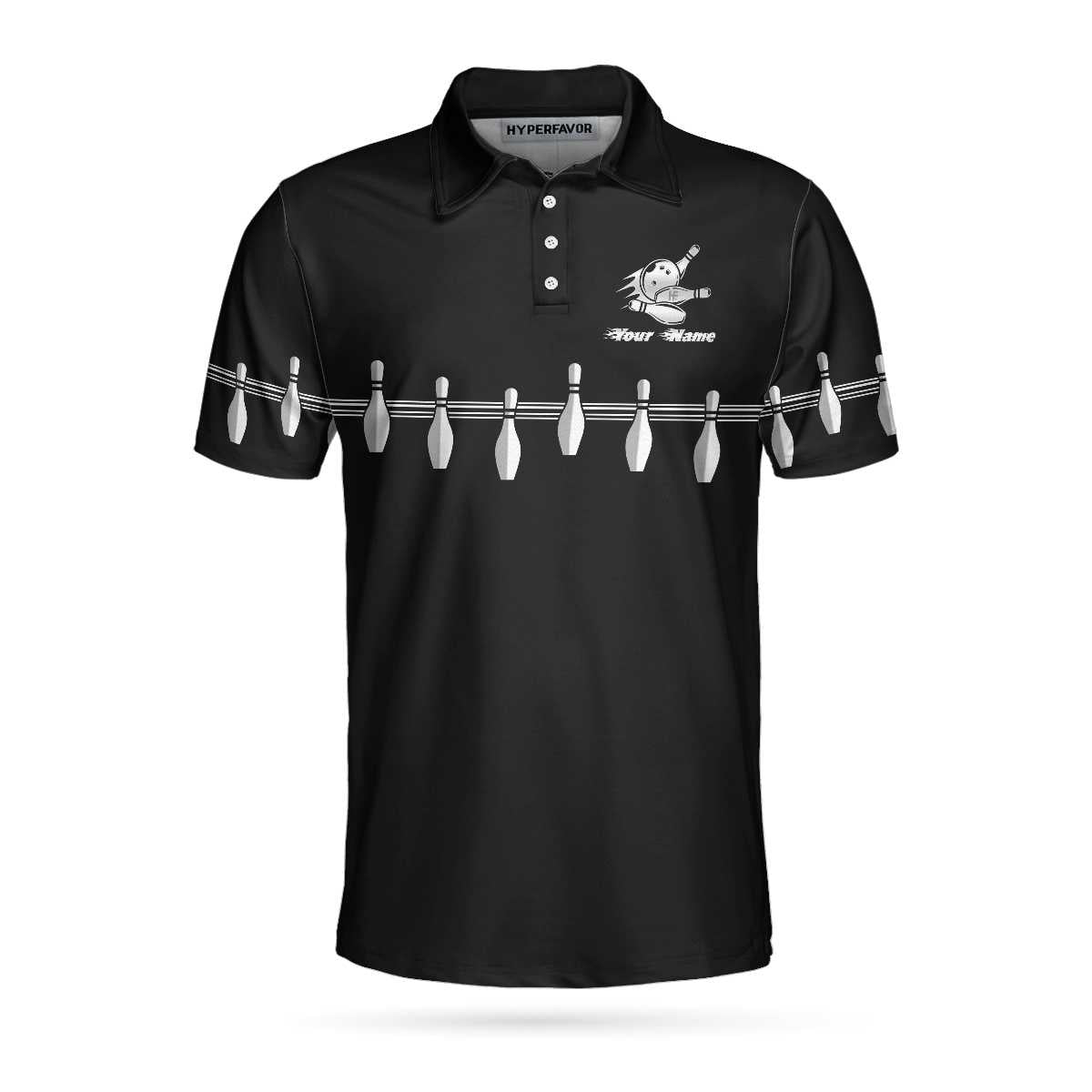 Personalized Name Bowling In Black Custom Polo Shirt, Black Bowling Polo Style Shirt With Name, Bowling Gift Idea - Hyperfavor