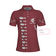 Personalized Name Red Bowling Custom Short Sleeve Women Polo Shirt, Personalized Bowling Polo Shirt For Women, Bowling Gift Idea - Hyperfavor