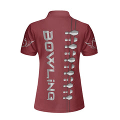 Personalized Name Red Bowling Custom Short Sleeve Women Polo Shirt, Personalized Bowling Polo Shirt For Women, Bowling Gift Idea - Hyperfavor