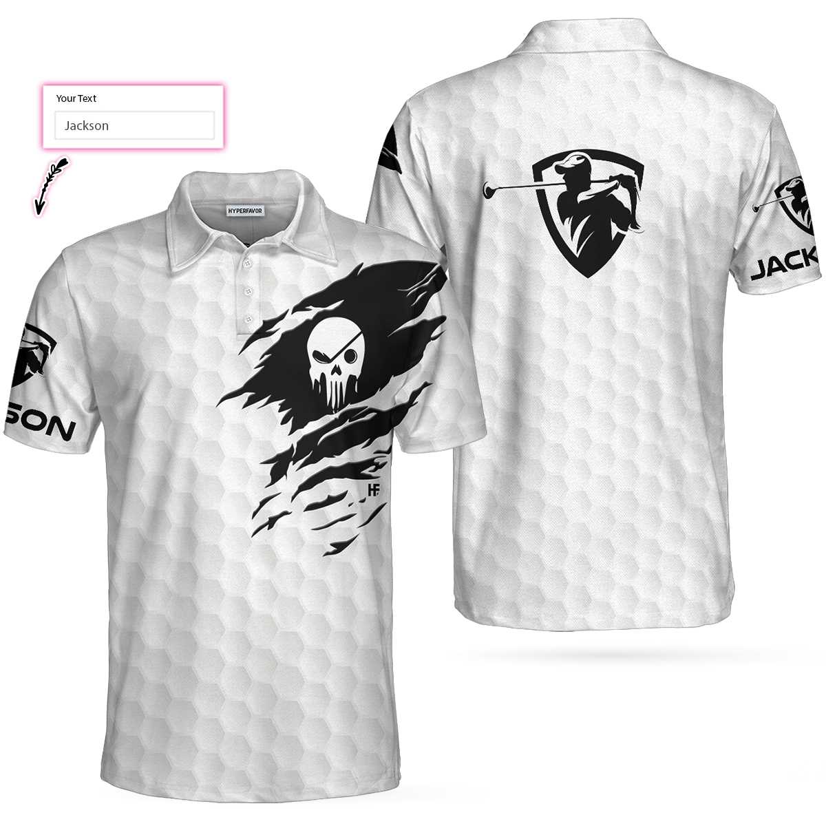 Personalized Name The Golf Skull Custom Polo Shirt, Customized Golf Shirt With Name For Golfers - Hyperfavor