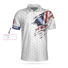 Personalized Patriotic American Flag Custom Polo Shirt, White American Flag Golf Shirt For Golfers, Best Golf Gift Idea - Hyperfavor