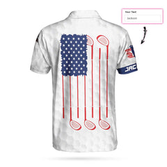 Personalized Patriotic American Flag Custom Polo Shirt, White American Flag Golf Shirt For Golfers, Best Golf Gift Idea - Hyperfavor