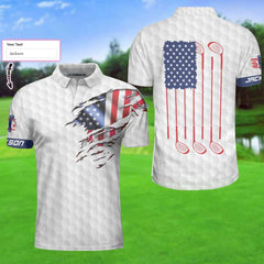 Personalized Patriotic American Flag Custom Polo Shirt, White American Flag Golf Shirt For Golfers, Best Golf Gift Idea - Hyperfavor