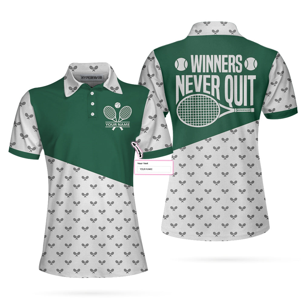 Personalized Tennis Winners Never Quit Custom Short Sleeve Women Polo Shirt - Hyperfavor