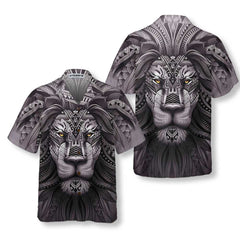 Polynesian Lion Tattoo Lion Hawaiian Shirt, Button Up Lion Shirt For Men & Women, Cool Gift For Lion Lover - Hyperfavor