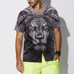Polynesian Lion Tattoo Lion Hawaiian Shirt, Button Up Lion Shirt For Men & Women, Cool Gift For Lion Lover - Hyperfavor