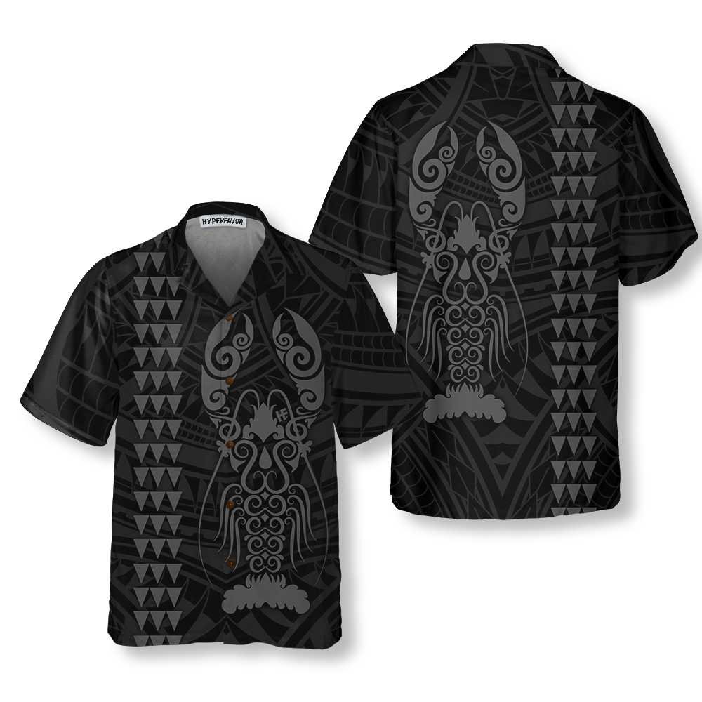 Polynesian Lobster Hawaiian Shirt, Unique Black Lobster Shirt For Men & Women, Gift For Lobster Lovers - Hyperfavor