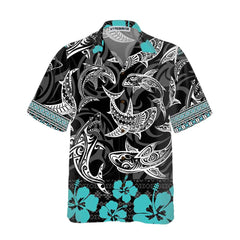 Polynesian Shark Hawaiian Shirt, Shark Shirt Button Up For Adults, Shark Print Shirt - Hyperfavor