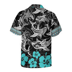 Polynesian Shark Hawaiian Shirt, Shark Shirt Button Up For Adults, Shark Print Shirt - Hyperfavor