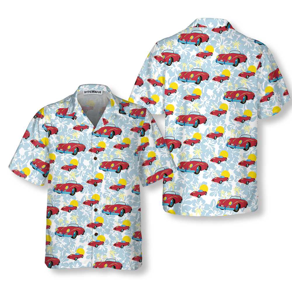 Porsche 356 Tropical Floral Hawaiian Shirt - Hyperfavor