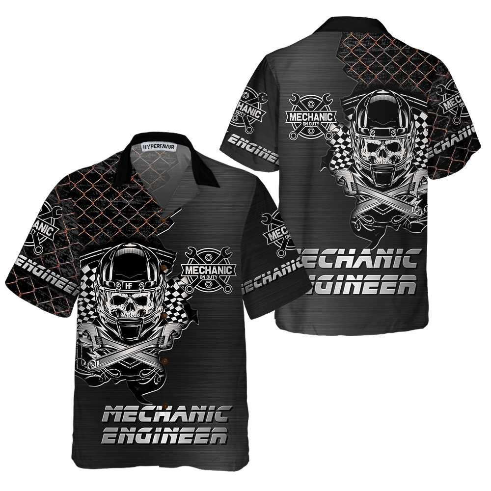 Premium Mechanic Hawaiian Shirt, Cool Skull Mechanic Shirt For Men, Best Gift For Mechanic - Hyperfavor
