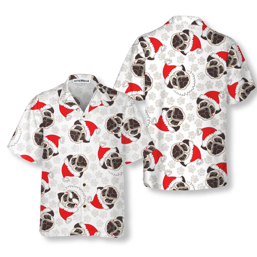 Pug Dog In Santa Hat Hawaiian Shirt, Funny Dog Christmas Shirt, Christmas Gift For Pug Lovers - Hyperfavor