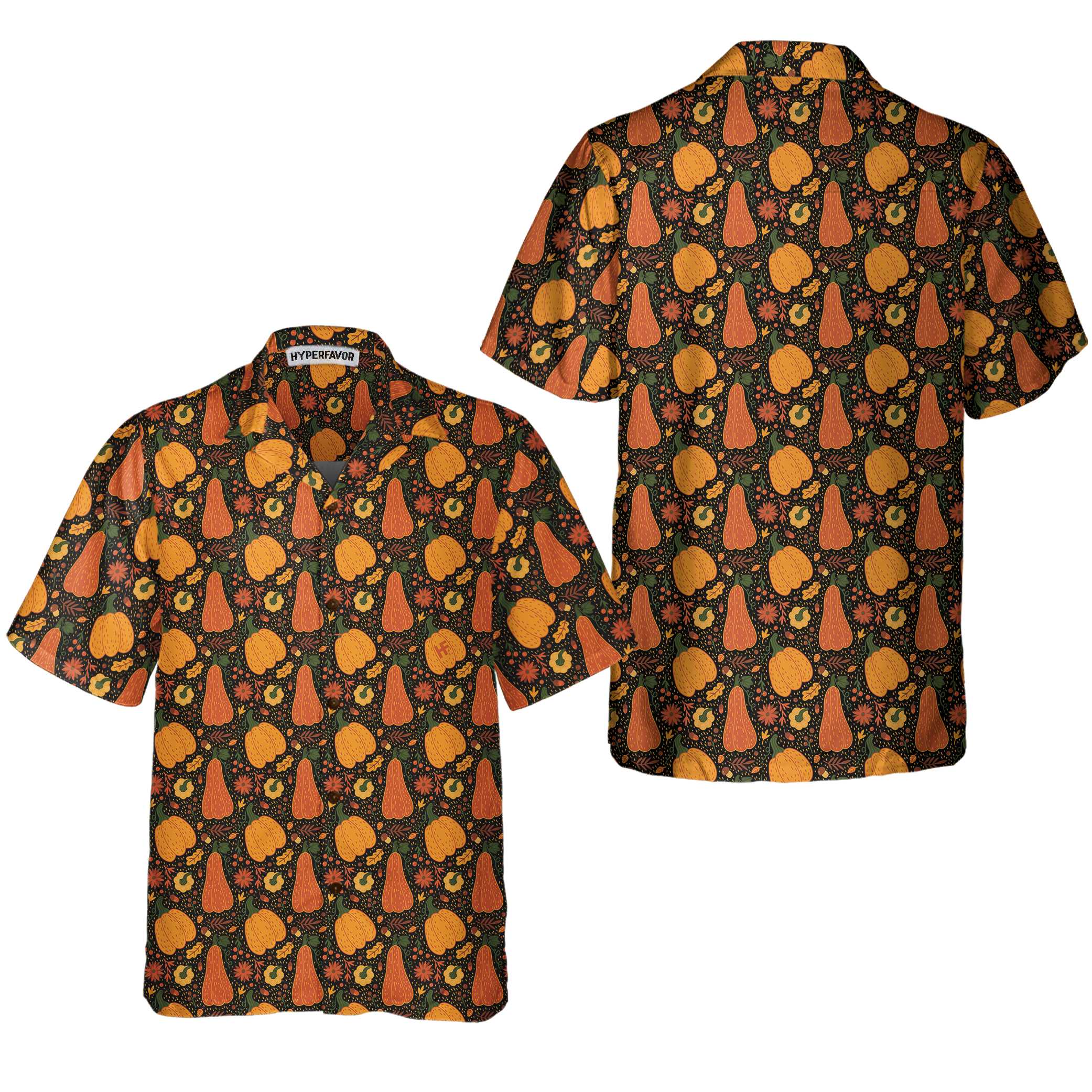 Pumpkin And Falling Leaves Hawaiian Shirt, Fall Thanksgiving Shirt, Gift For Thanksgiving Day - Hyperfavor