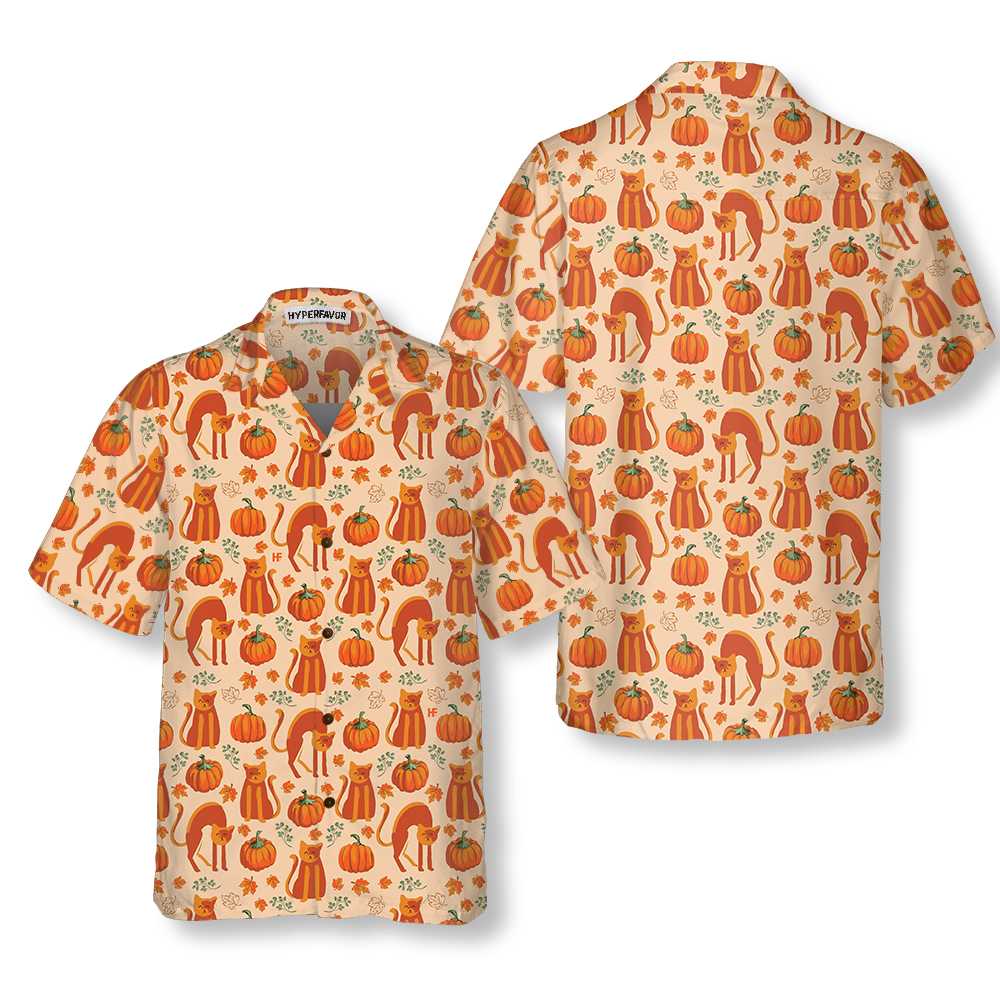 Pumpkin Cats Lover Thanksgiving Hawaiian Shirt, Thanksgiving Gift For Cat Lover - Hyperfavor