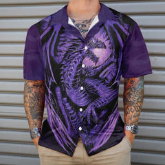 Purple Neon Dragon Hawaiian Shirt, Black And Purple Dragon Shirt, Best Gift For Dragon Lovers - Hyperfavor