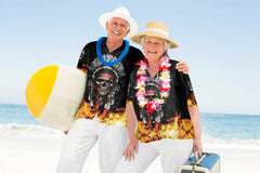 Racing Indian Skull Fire Hawaiian Shirt, Flame Skull Biker Shirt, Unique Native American Shirt - Hyperfavor