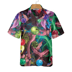 Rainbow Smoke And American Flag Bowling Hawaiian Shirt, Best Bowling Shirt For Men And Women - Hyperfavor