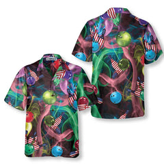 Rainbow Smoke And American Flag Bowling Hawaiian Shirt, Best Bowling Shirt For Men And Women - Hyperfavor