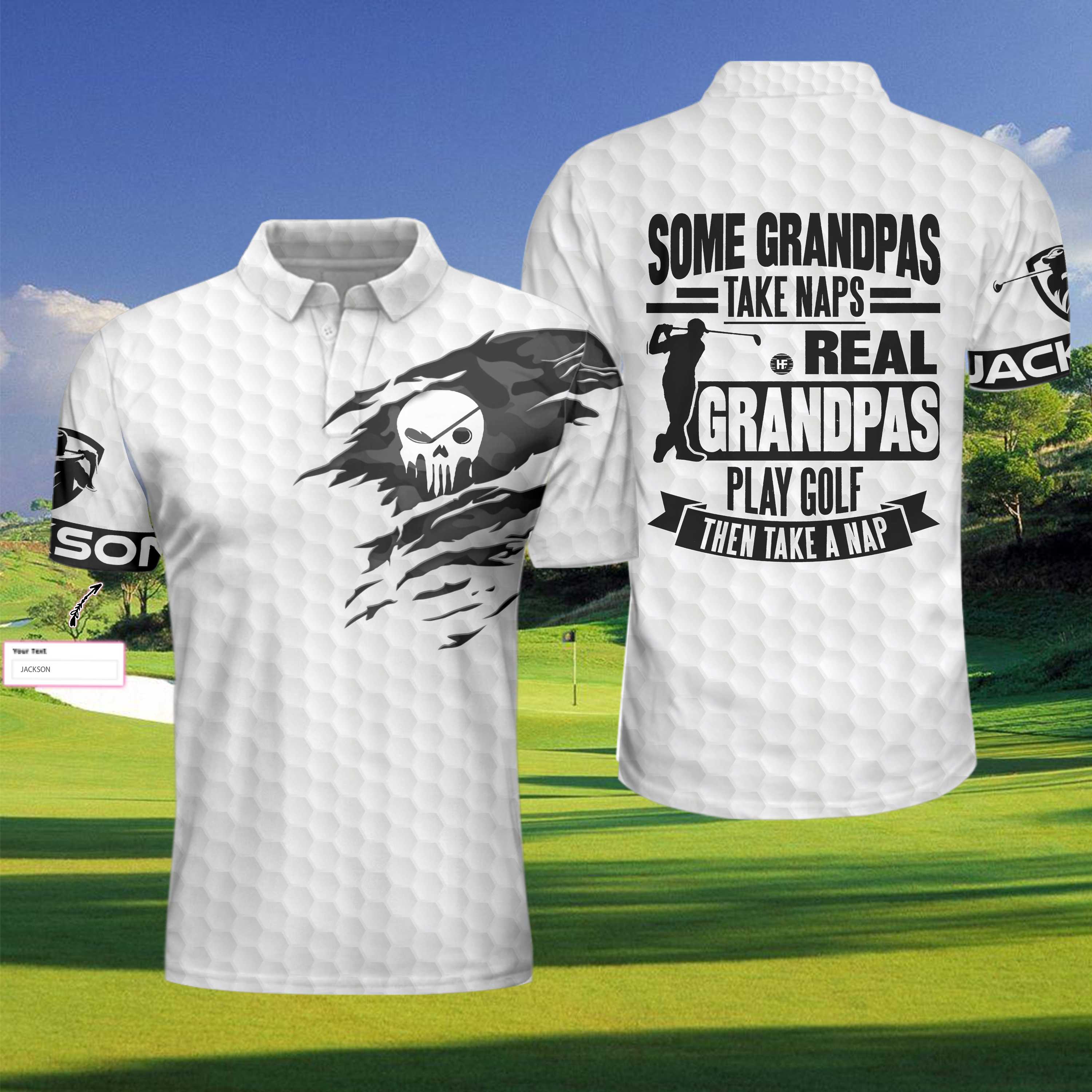 Real Grandpas Play Golf Custom Polo Shirt, Personalized Golf Shirt For Men, Funny Skull Golf Polo Shirt - Hyperfavor