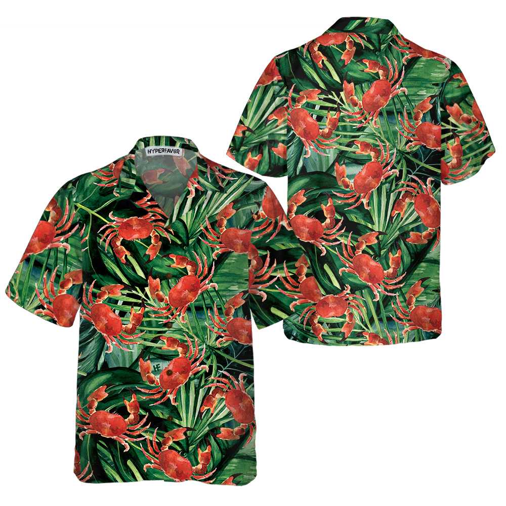 Red Crab Pattern Hawaiian Shirt, Unique Crab Shirt, Crab Print Shirt - Hyperfavor