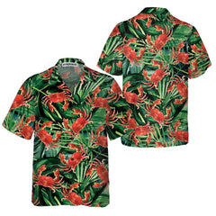 Red Crab Pattern Hawaiian Shirt, Unique Crab Shirt, Crab Print Shirt - Hyperfavor