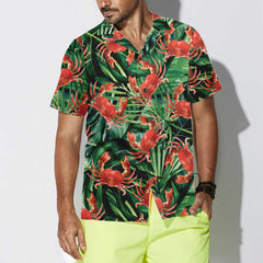 Red Crab Pattern Hawaiian Shirt, Unique Crab Shirt, Crab Print Shirt - Hyperfavor