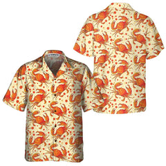 Red Crab Seamless Pattern Hawaiian Shirt, Unique Crab Shirt, Crab Print Shirt - Hyperfavor