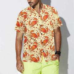 Red Crab Seamless Pattern Hawaiian Shirt, Unique Crab Shirt, Crab Print Shirt - Hyperfavor