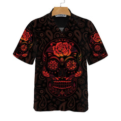 Red Mexican Sugar Skull Hawaiian Shirt, Day Of The Dead Skull Shirt - Hyperfavor