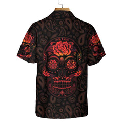 Red Mexican Sugar Skull Hawaiian Shirt, Day Of The Dead Skull Shirt - Hyperfavor