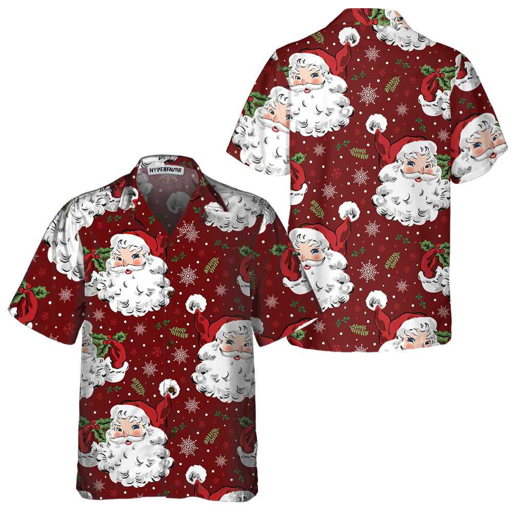 Red Santa Cozy Christmas Hawaiian Shirt, Short Sleeve Santa Christmas Hawaiian Shirt, Gift For Christmas Day - Hyperfavor
