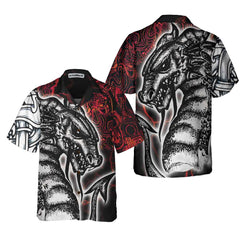 Red Tattoo Dragon Hawaiian Shirt, Red Light Chinese Dragon Shirt - Hyperfavor