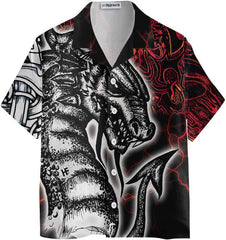 Red Tattoo Dragon Hawaiian Shirt, Red Light Chinese Dragon Shirt - Hyperfavor
