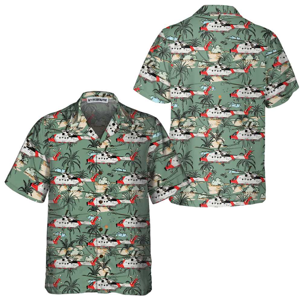 Rescue Helicopter Seamless Pattern Hawaiian Shirt, Tropical Helicopter Shirt For Men - Hyperfavor