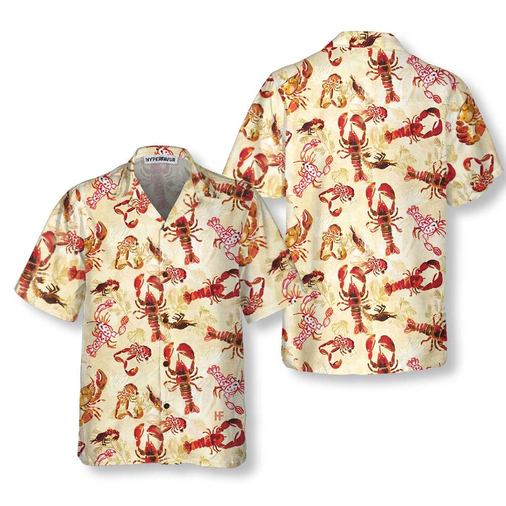 Retro Lobster Pattern Hawaiian Shirt, Unique Lobster Shirt, Lobster Print Shirt For Adults - Hyperfavor