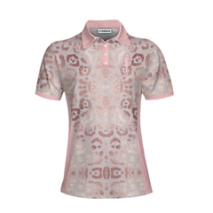 Rose Gold Leopard Print V2 Short Sleeve Women Polo Shirt - Hyperfavor