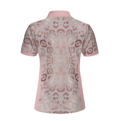Rose Gold Leopard Print V2 Short Sleeve Women Polo Shirt - Hyperfavor