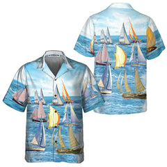 Sailing Boats Hawaiian Shirt, Short Sleeve Sailboat Shirt, Unique Nautical Shirt - Hyperfavor
