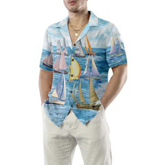 Sailing Boats Hawaiian Shirt, Short Sleeve Sailboat Shirt, Unique Nautical Shirt - Hyperfavor