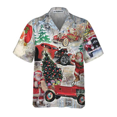 Santa Claus & His Hot Rod On Christmas Hawaiian Shirt, Funny Santa Hawaiian Shirt For Men - Hyperfavor