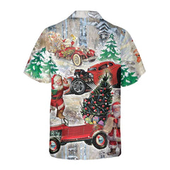 Santa Claus & His Hot Rod On Christmas Hawaiian Shirt, Funny Santa Hawaiian Shirt For Men - Hyperfavor