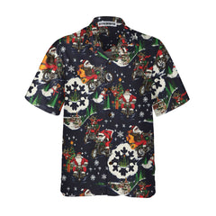 Santa On Motorcycle Blue Christmas Hawaiian Shirt For Men, Funny Christmas Gift For Motorcycle Lover - Hyperfavor