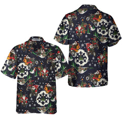 Santa On Motorcycle Blue Christmas Hawaiian Shirt For Men, Funny Christmas Gift For Motorcycle Lover - Hyperfavor
